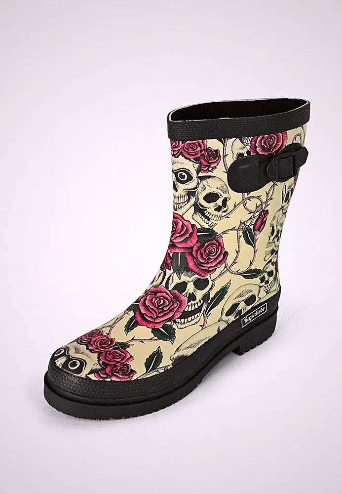 Regenliebe Damen Gummistiefel Ghost Halbschaft Gemustert mit Blockabsatz