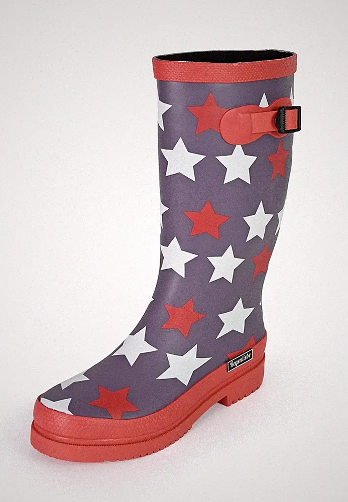 Regenliebe Damen Gummistiefel Stars High Langschaft Gemustert mit Blockabsatz