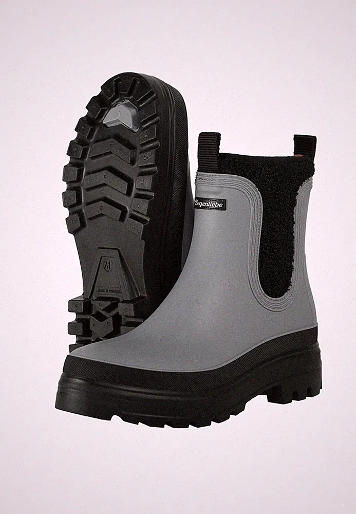 Regenliebe Damen Regenstiefel Wölkchen grau Halbschaft Gummistiefel wärmend