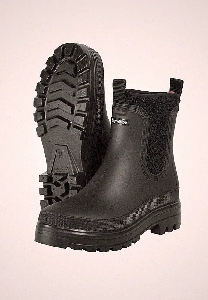 Regenliebe Damen Regenstiefel Wölkchen schwarz Halbschaft Gummistiefel wärmend