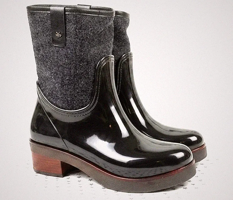 Regenstiefel Damen Cubanas Gale 100 Schwarz Glänzend Burel Wolle Gefüttert