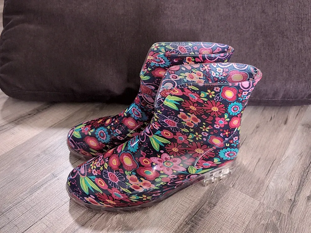 Regenstiefel Damen Gr. 40 Blumen Bunt Dekorativ Sehr Guter Zustand
