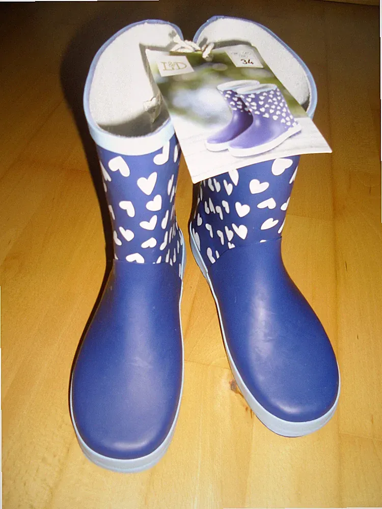 Regenstiefel Gummistiefel ungefüttert Gr. 34 Mädchen blau weiß L&D NEU