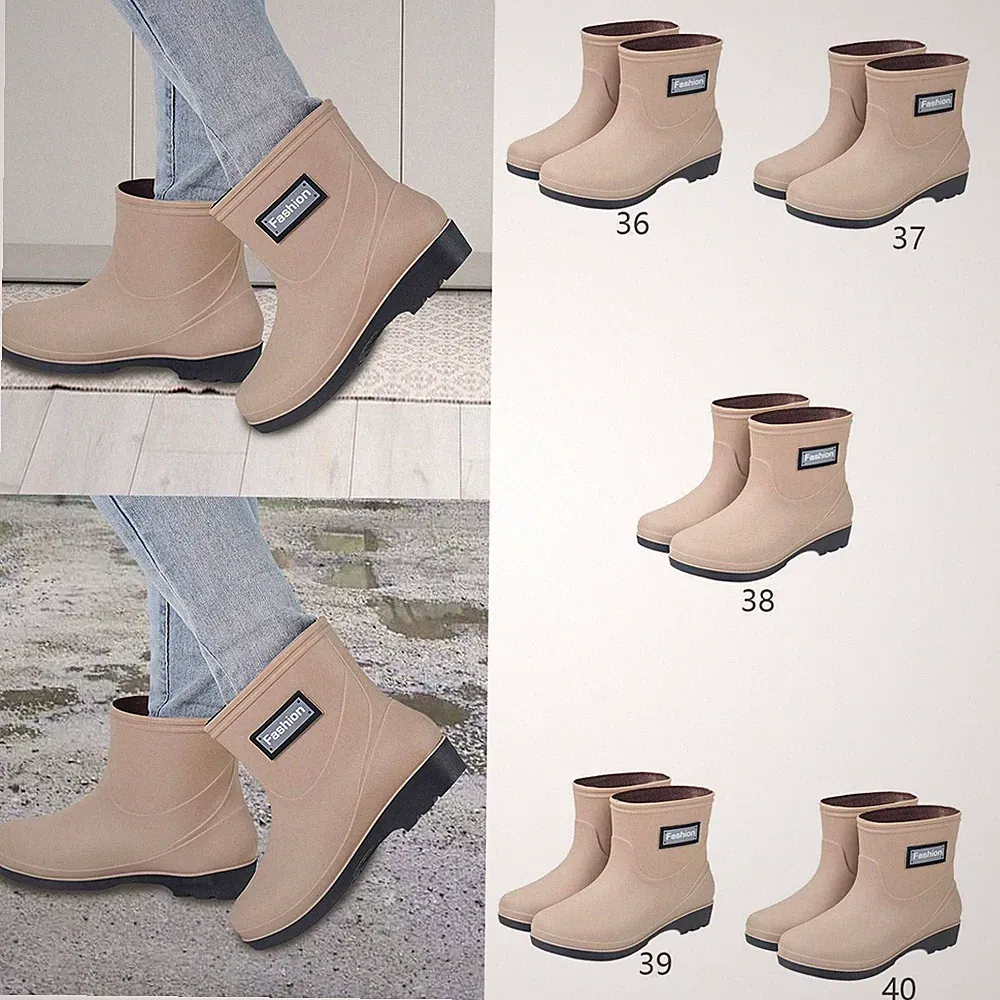 Regenstiefel mit mittlerer Wade für Damen, kurze Gartenstiefel, breite Wade