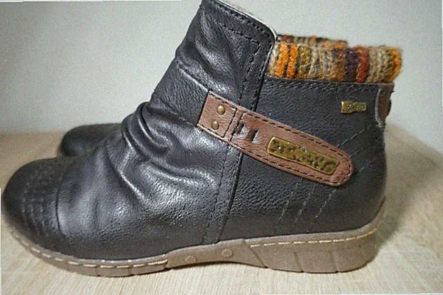❤️RELIFE SCHWARZE KUNSTLEDER STIEFELETTEN GRÖßE 39 WARMFUTTER INNEN RV GETRAGEN