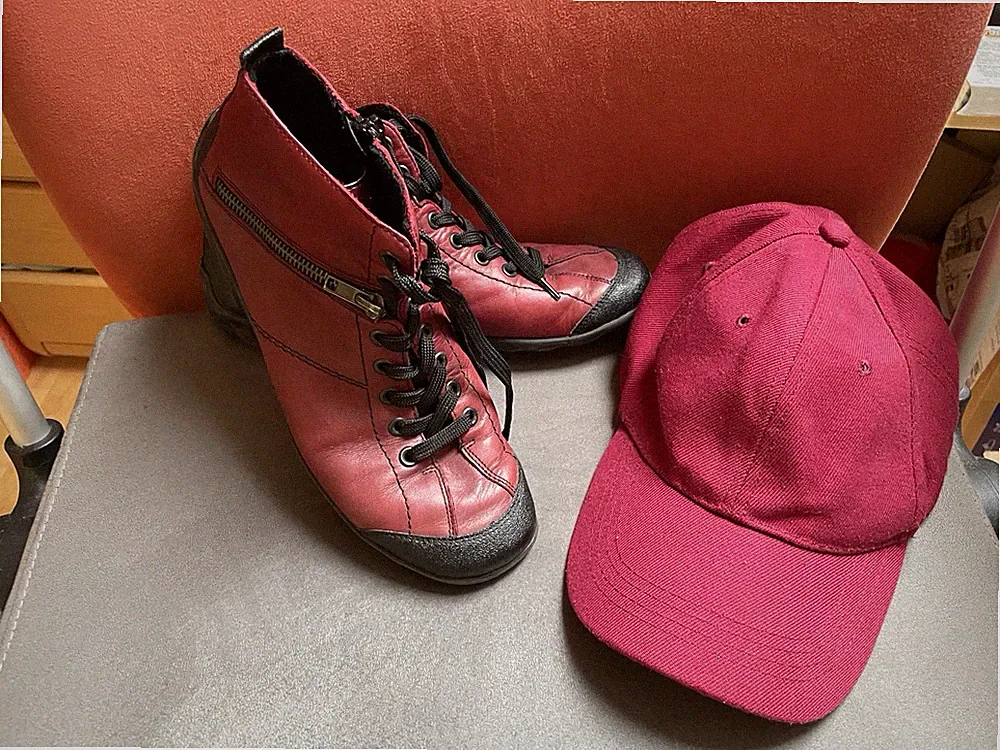 REMONTE halbhohe Schnürschuhe Outdoor Burgunderrot Gr.39 Echtleder+Gratis Kappe