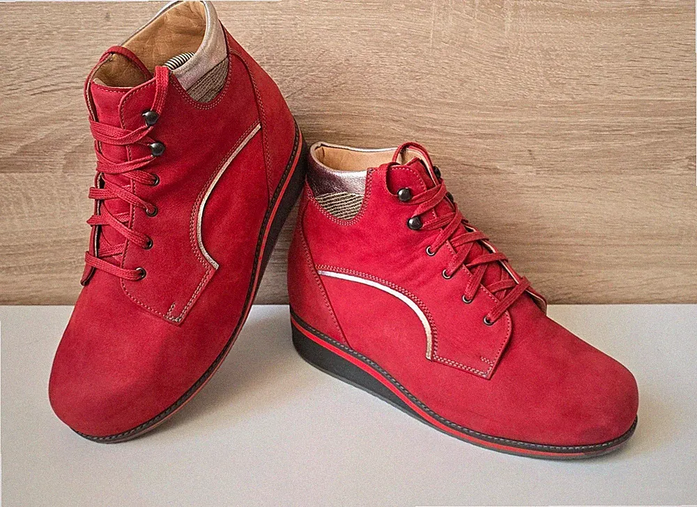Richter Orthopädie Leder Stiefeletten Boots Schuhe Handarbeit Rot 7 = 40 – 40,5