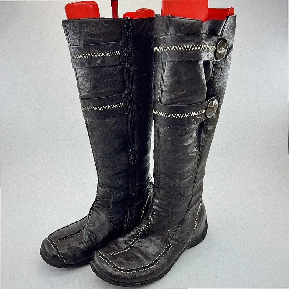 Rieker Antistress Kniehohe Stiefel Damen UK3,5 Dunkelbraun Leder Gepolsterter Reißverschluss