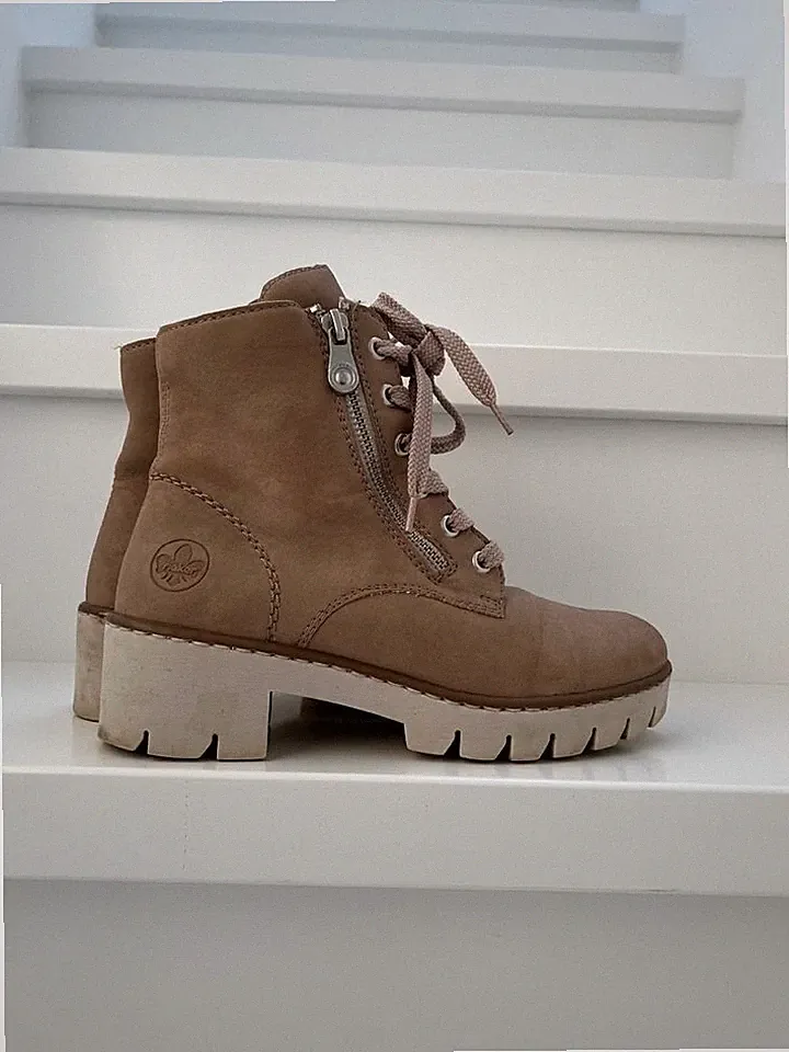 Rieker Boots beige Gr. 36 Booties Schuhe Stiefeletten Shortboots Leder warm+kusc