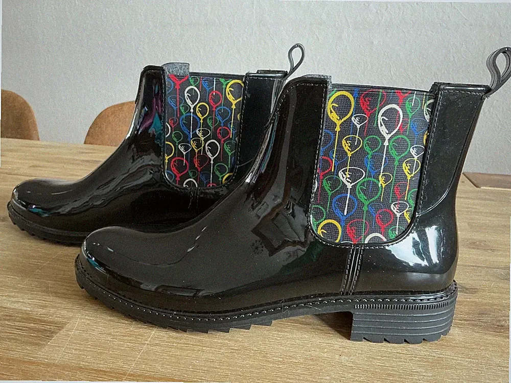 Rieker Chelsea Boots Gummistiefel - Größe 42 - Lackoptik, Elastikeinsätze