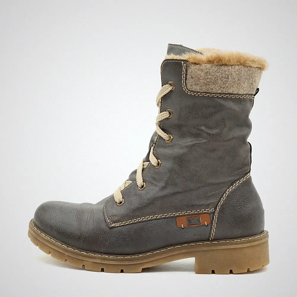 Rieker Damen 120164-45 Winterstiefel Grau Leder Mittel Warmfutter Stiefel EU 38