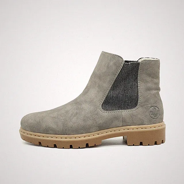 Rieker Damen 71394-40 Stiefeletten Beige Grau Synthetik Chelsea Boots EU 37