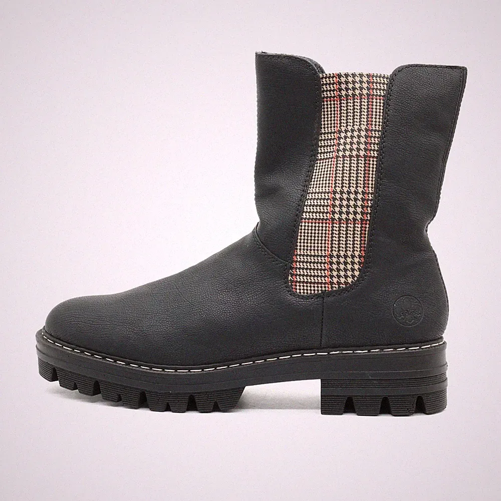 Rieker Damen 76190-01 Stiefeletten Schwarz Synthetik Mittel Boots Chelsea EU 42