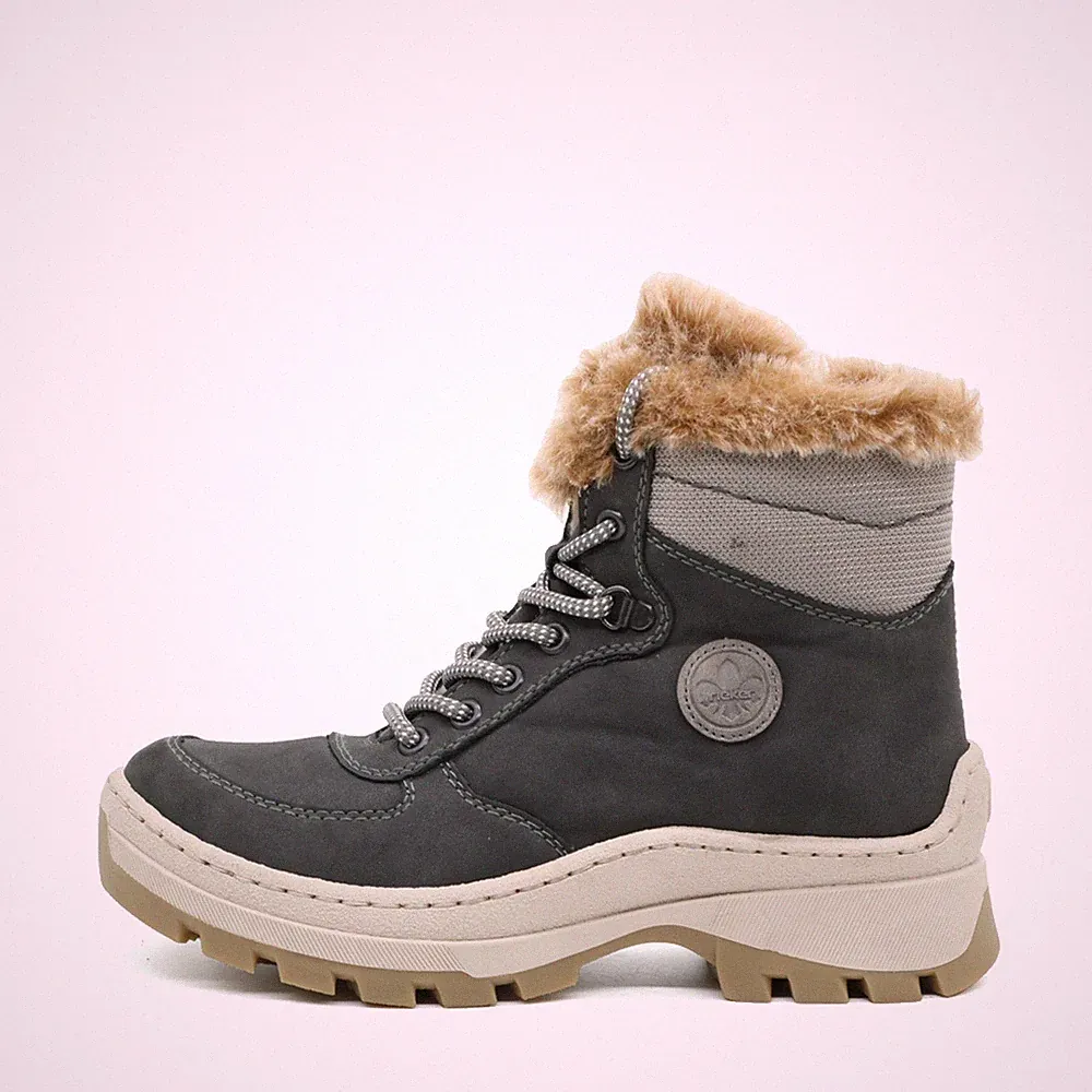 Rieker Damen 87200 Stiefel Grau Kunstleder Antistress Winterstiefel EU 38