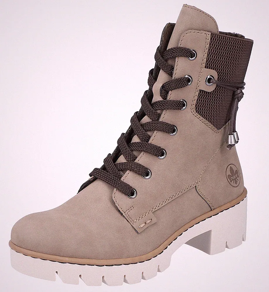 RIEKER Damen Bootie FLEECEFUTTER beige GUMMIZUG Reißverschluss