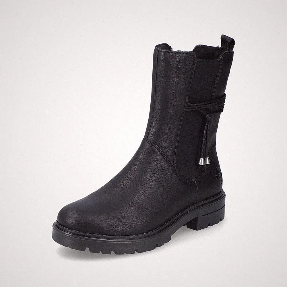 Rieker Damen Chelsea Boot schwarz, Kuschelfleece, Antistress Ausstattung