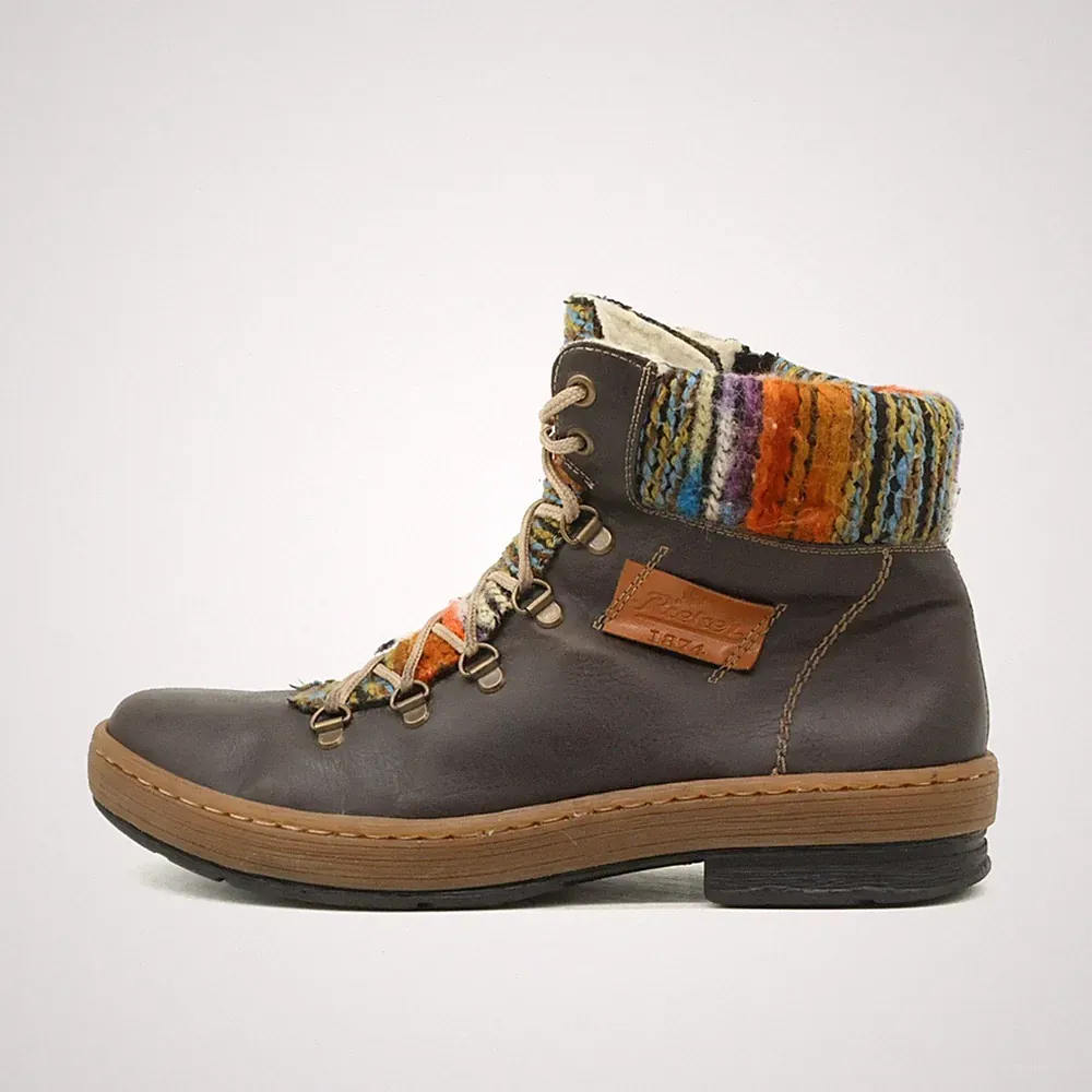 Rieker Damen L9363 Stiefeletten braun bunt Leder Knöchelhoch Muster Boots EU 40