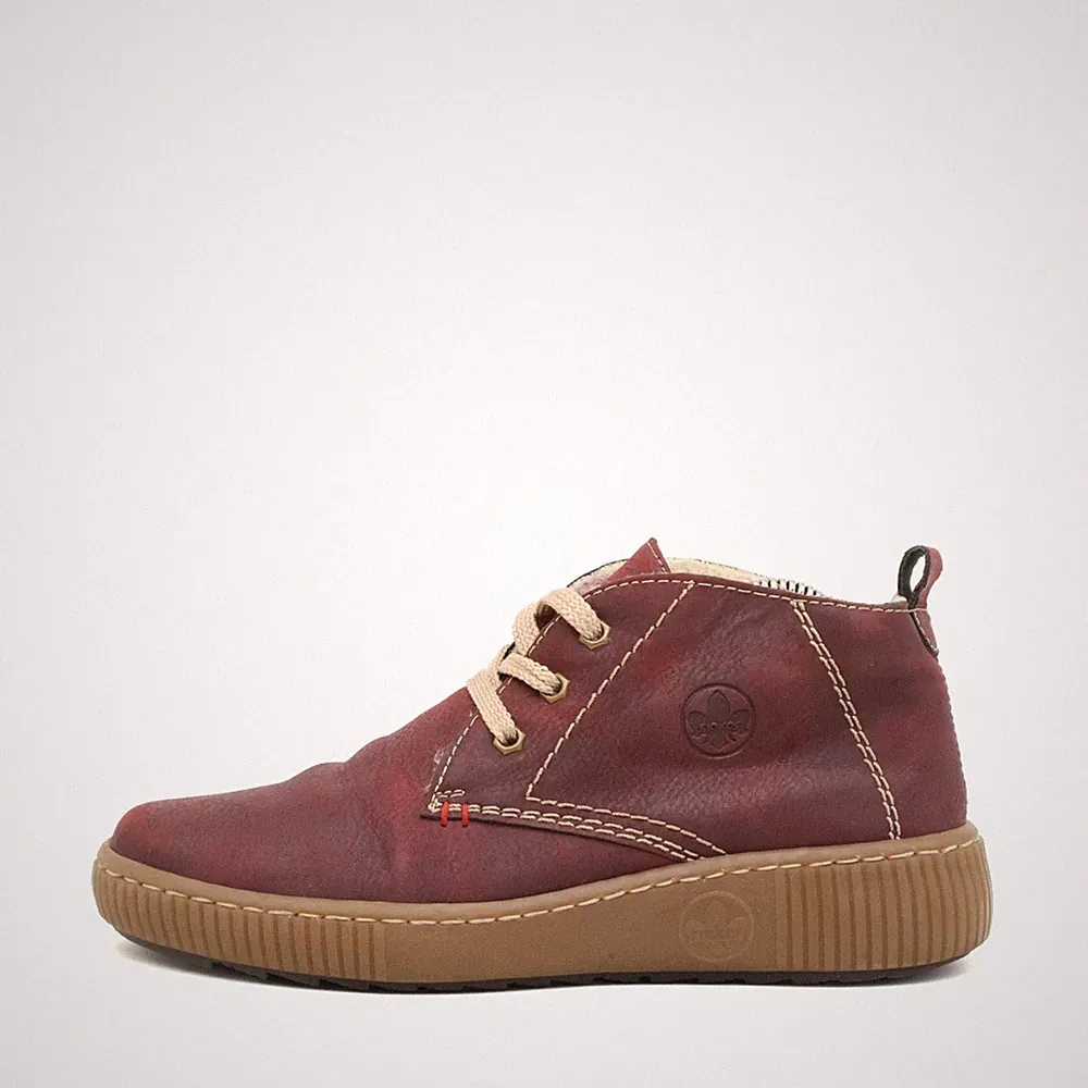 Rieker Damen Schnürboots Winter Stiefeletten Rot Leder Knöchelhoch Komfort EU 38