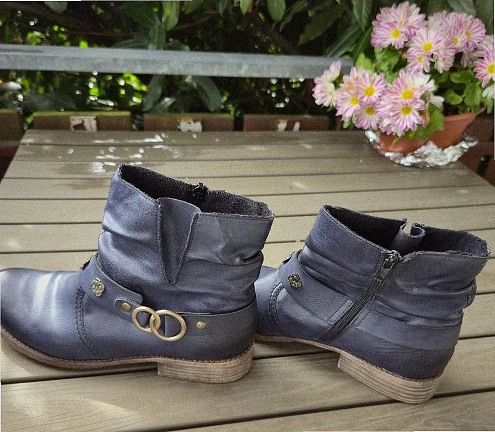 Rieker Damen Schuhe Stiefel Stiefeletten Gr.41 dunkelblau Absatz 3 cm Höhe 14 cm