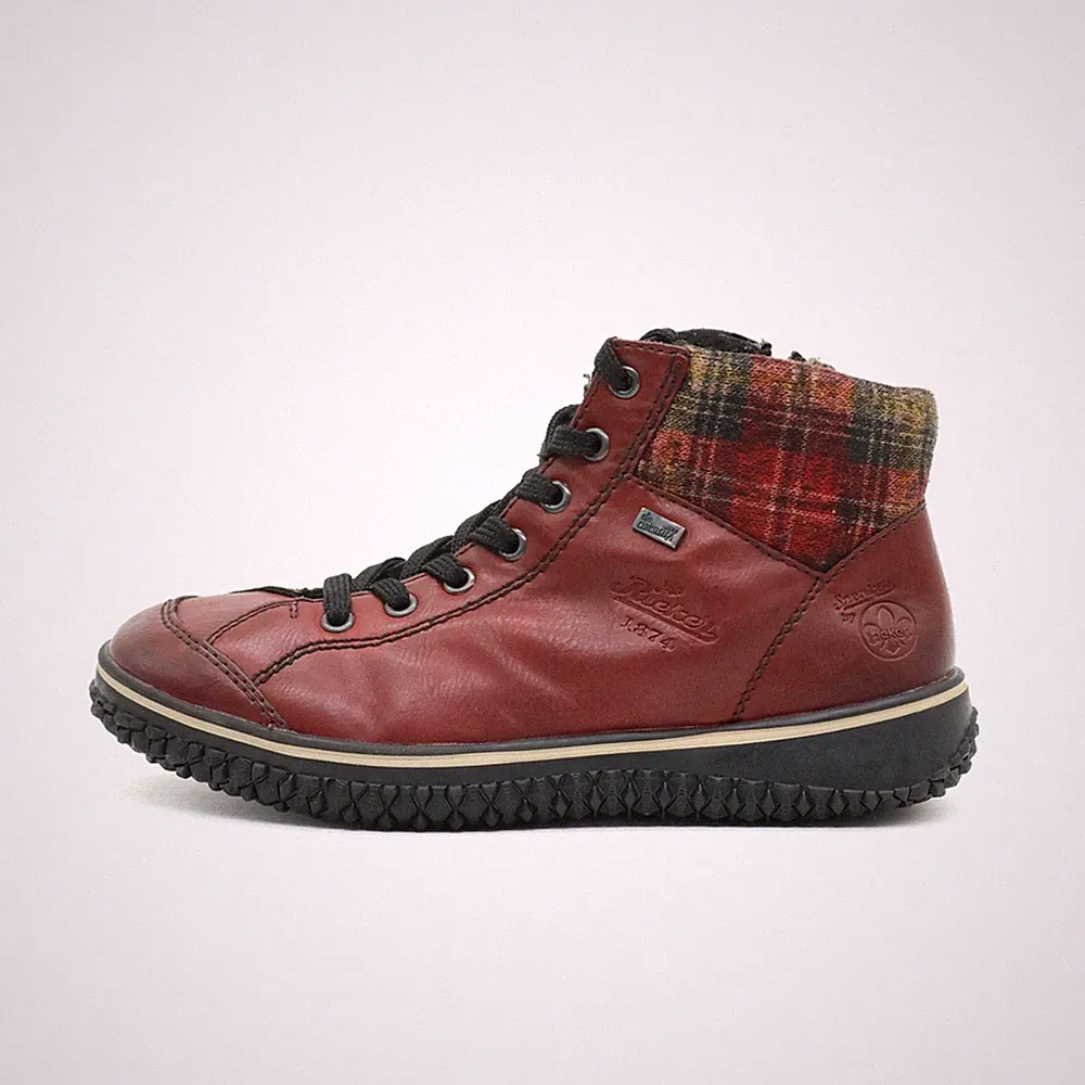 Rieker Damen Stiefel Bordeauxrot Leder Optik Knöchelhoch Schnürstiefelette EU 38