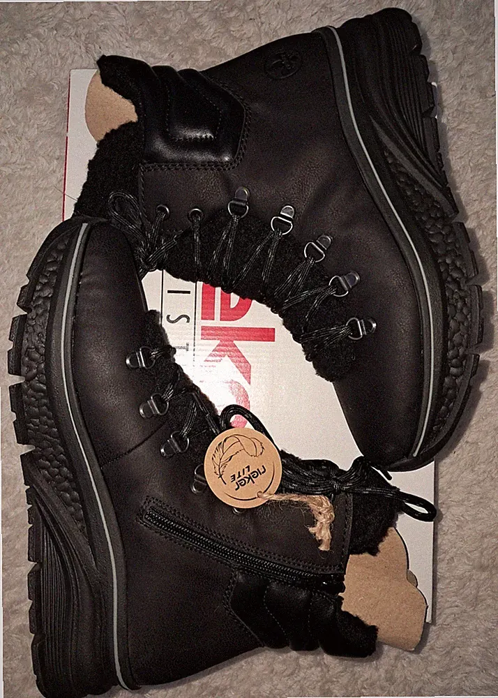 Rieker Damen Stiefel Gr. 39 Stiefeletten Schnürboots Halbstiefel Schwarz
