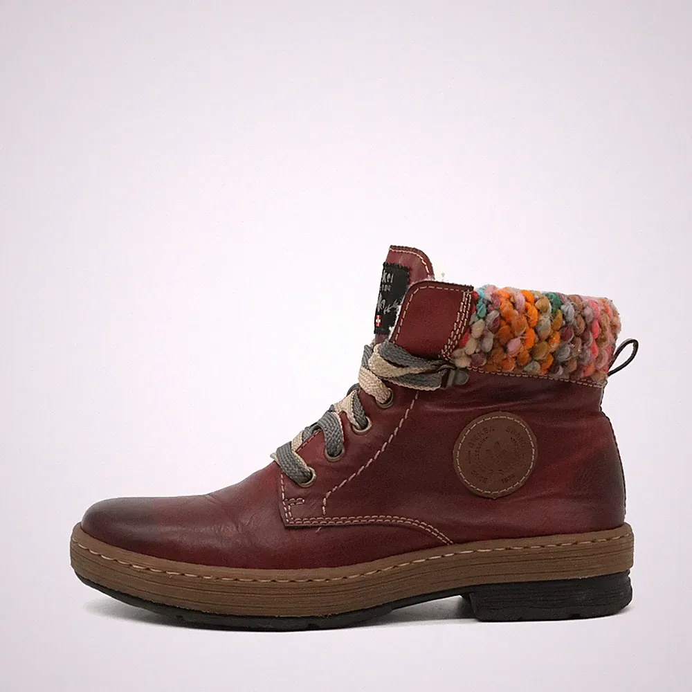 Rieker Damen Stiefel Rot Leder Knöchelhoch Gefüttert, Komfort EU 37