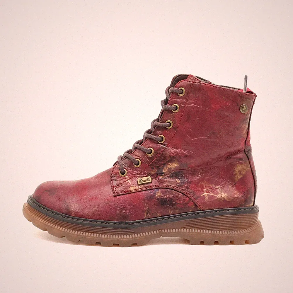 Rieker Damen Stiefel Rot Leder Optik Knöchelhoch Gepolstert Schnürstiefel EU 36