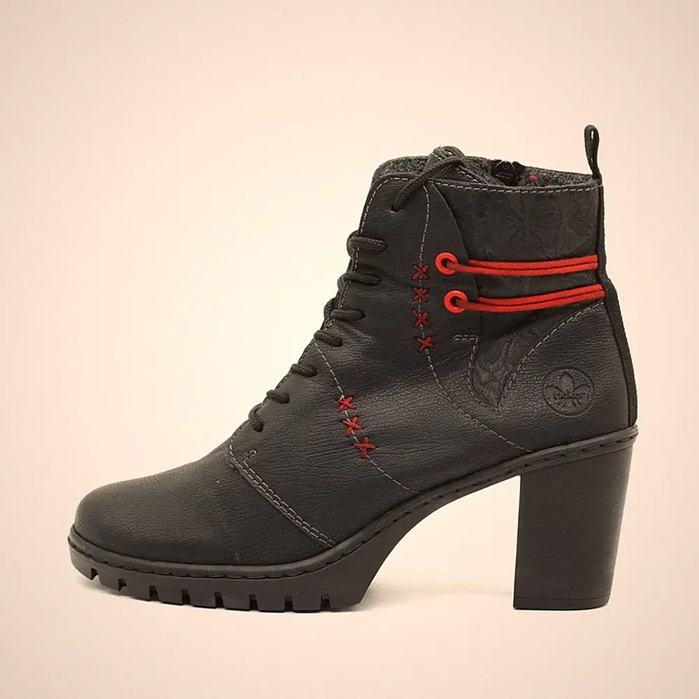 Rieker Damen Stiefel Schwarz Lederoptik Knöchelhoch Schnürung, Komfort EU 39