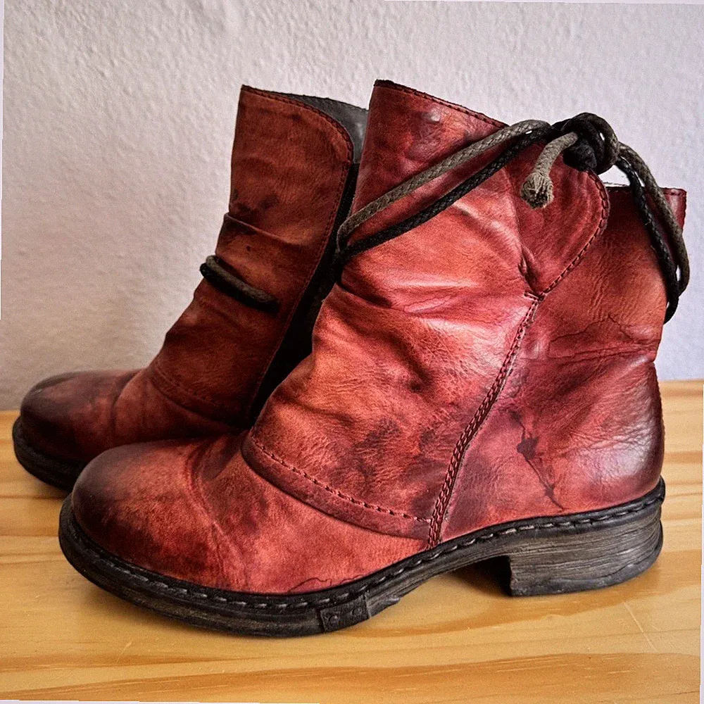 Rieker Damen Stiefelette/Boot Leder rot Blockabsatz Reißverschluss gefüttert 39