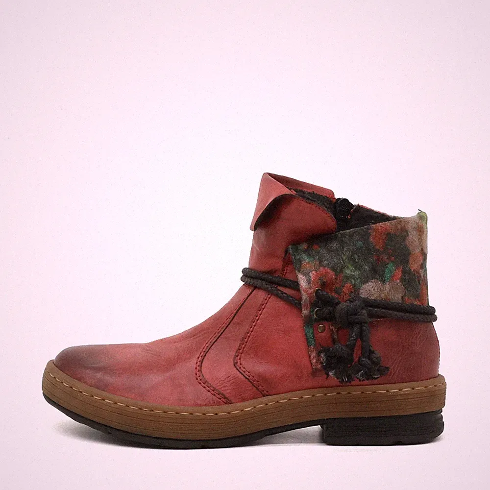 Rieker Damen Stiefelette Filzrand Rot Kunstleder Komfort Stiefeletten EU 37
