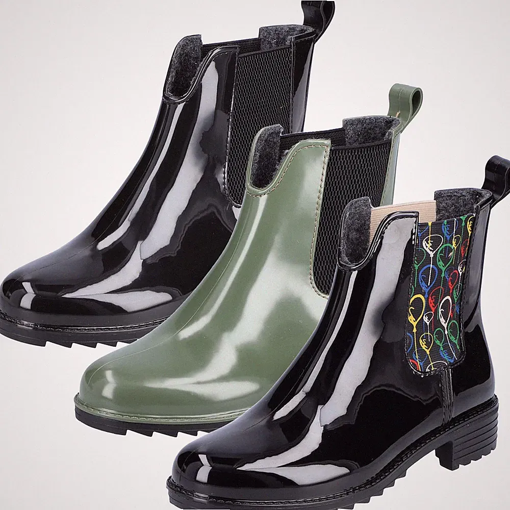 Rieker Damen Stiefelette Gummistiefel seitliche Stretcheinsätze glänzend P8280