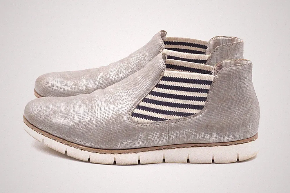 RIEKER Damen Stiefeletten Chelsea Boots Beige Silber EUR 38 UK 5 Frühling Sommer