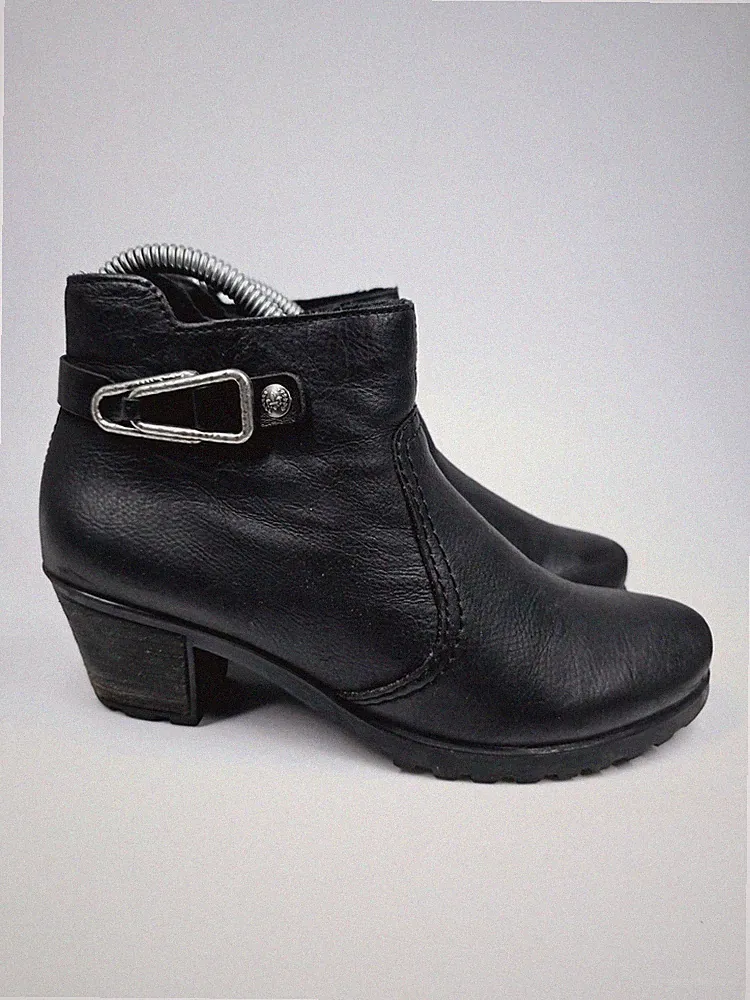 Rieker Damen Stiefeletten schwarz Leder Kunstfell gefüttert UK Größe 4