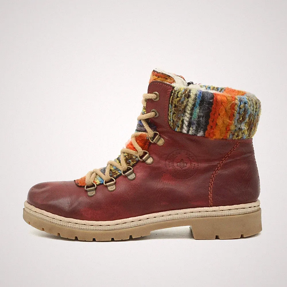 Rieker Damen Trekking-Stiefelette Stiefel Rot Leder Outdoor Stiefelette EU 36