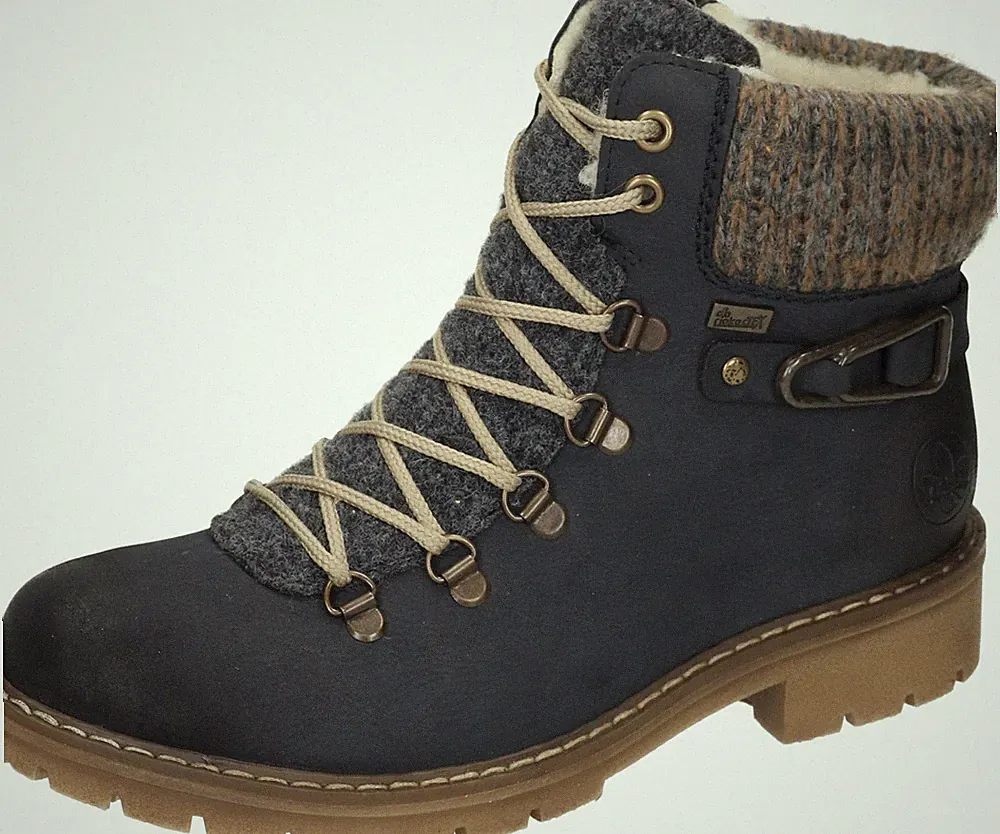 Rieker Damen Winter Schnürboot TEX blau