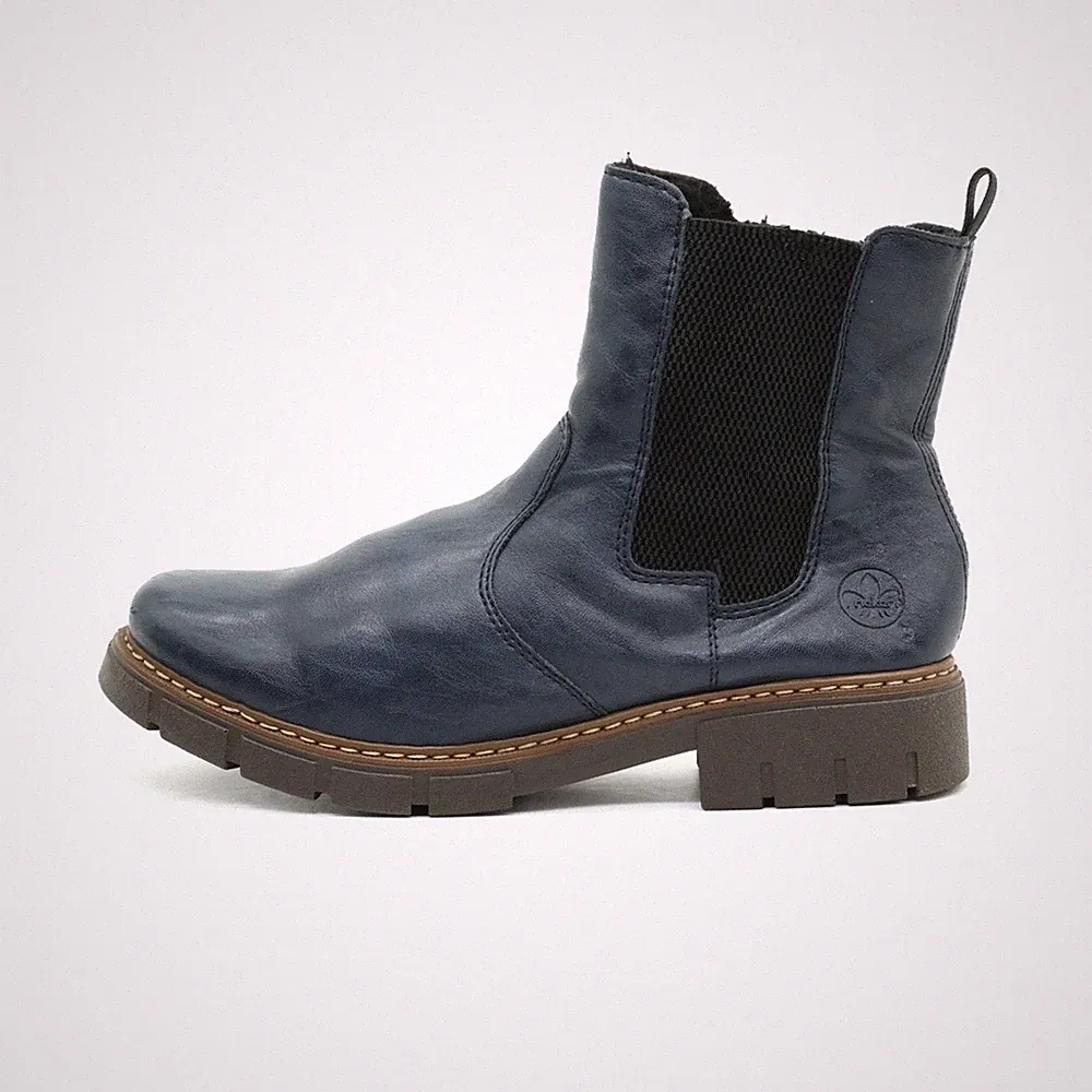 Rieker Damen Y34A7 Stiefeletten Blau Kunstleder Knöchelhoch Chelsea Boots EU 41