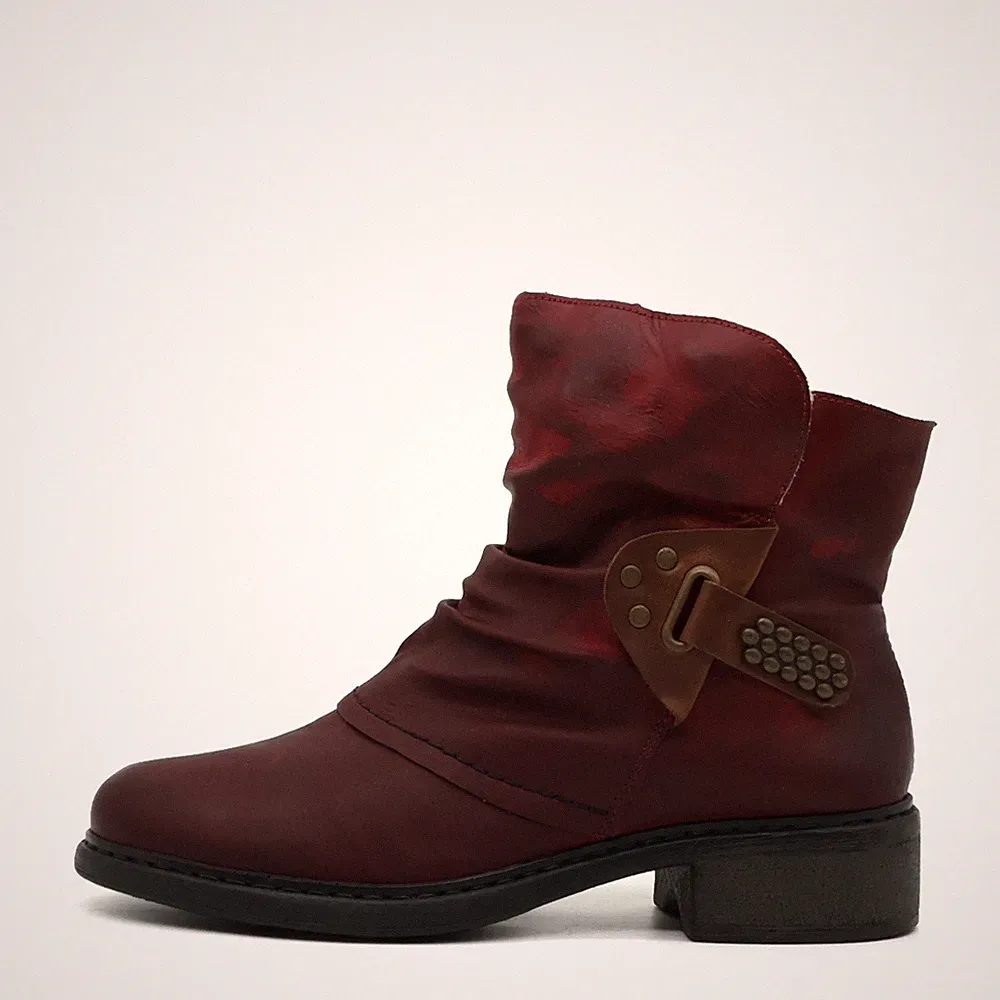Rieker Damen Y7210 Stiefel Rot Leder Knöchelhoch Boots Stiefelette EU 40