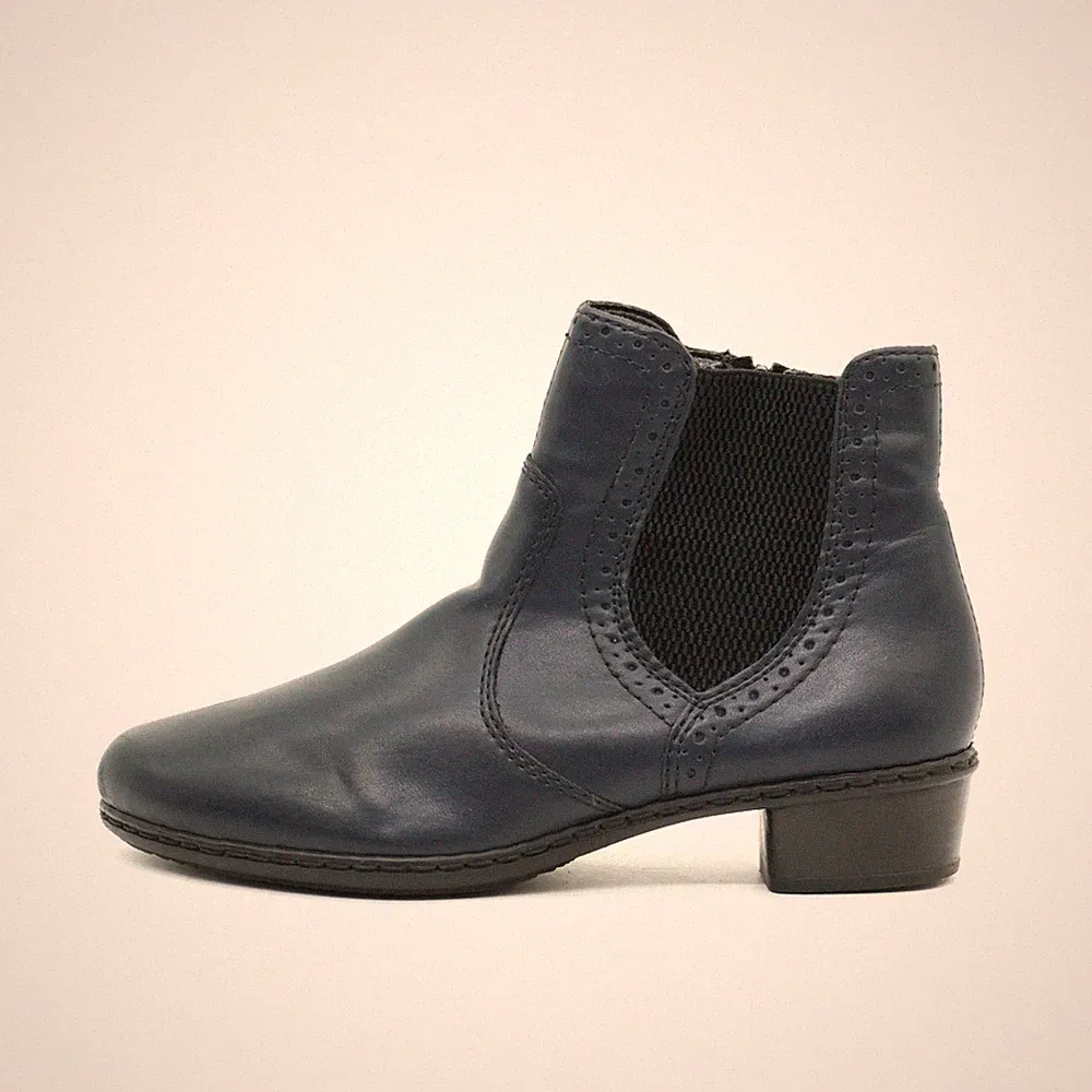 Rieker Damen Z6491 Stiefelette blau Leder Knöchelhoch Chelsea Boots EU 37