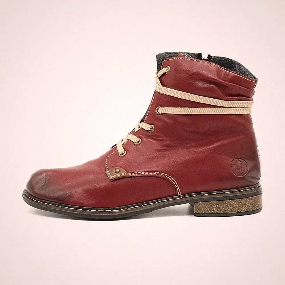 Rieker Damen Z6743 Stiefeletten Rot Leder Knöchelhoch Komfort Antistress EU 42
