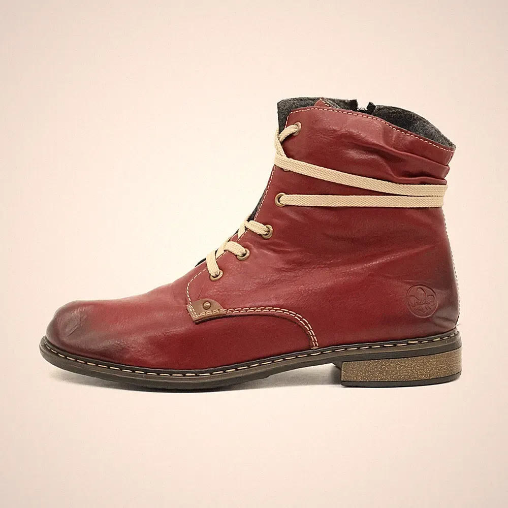 Rieker Damen Z6743 Stiefeletten Rot Leder Knöchelhoch Komfort Antistress EU 42