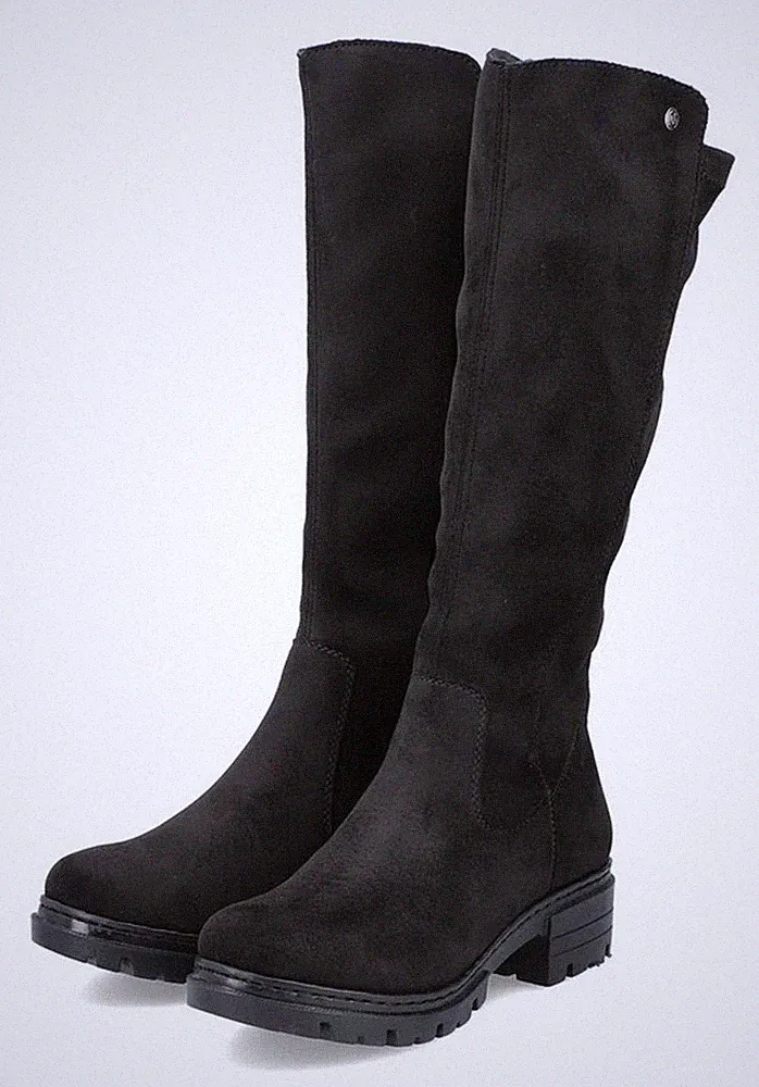 Rieker Langschaftstiefel Schwarz Elegenat Blockabsatz Reißverschluss Stiefel
