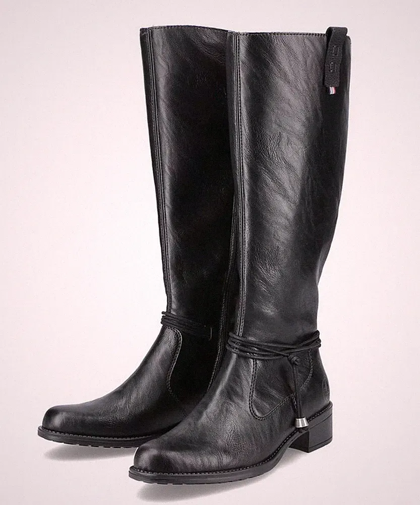 Rieker Langschaftstiefel Schwarz Elegenat Blockabsatz Reißverschluss Stiefel