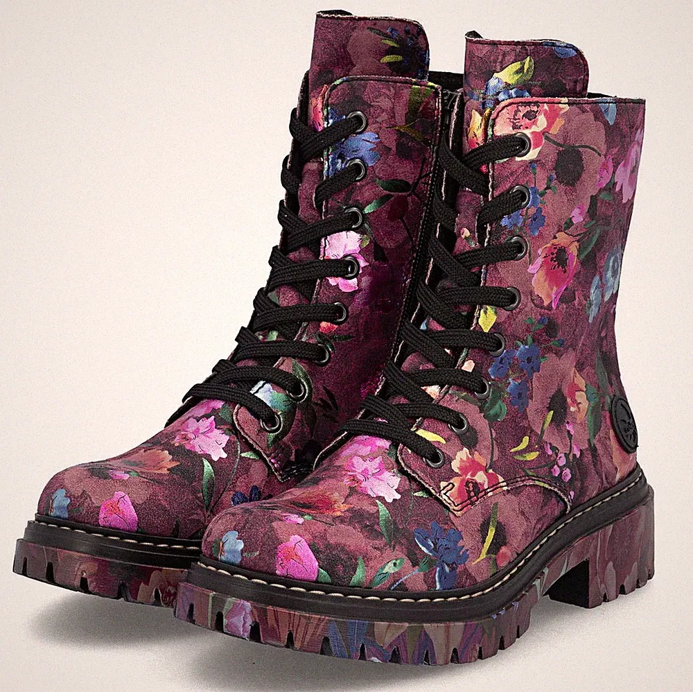 Rieker Schnürstiefelette Bordo Multi Stiefelette Schnürschuh Boot Blumen