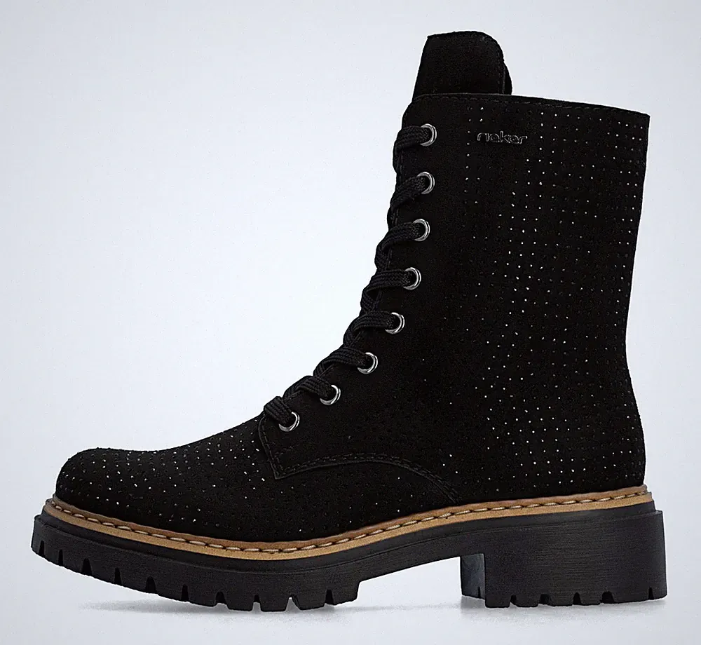 Rieker Schnürstiefelette Schwarz Stiefelette Schnürschuh Boot Stiefel Glitzer