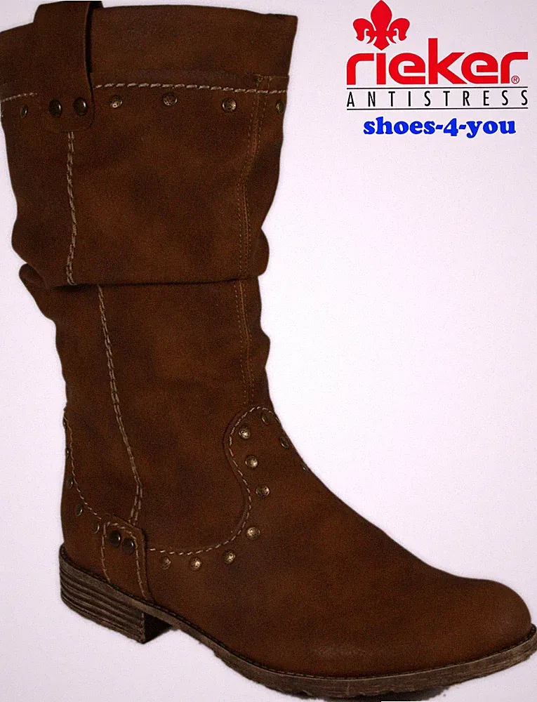 RIEKER Schuhe Stiefel Langschaft Braun Reißverschluss Warmfutter Lammwolle NEU
