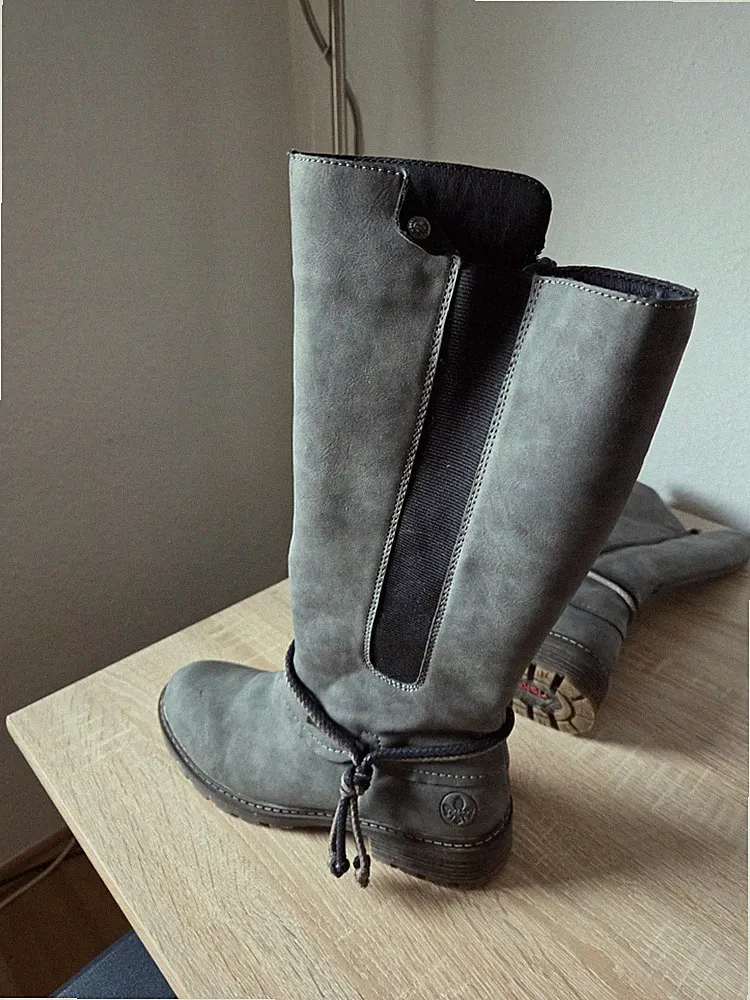 RIEKER STIEFEL GR 39 DUNKELGRAU MIT FELL GEFÜTTERT SCHICKER KOMBI!!!