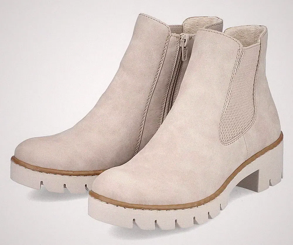 Rieker Stiefelette X5772 60 Beige Knöchelhohe Stiefel Chelsea Gummizug Absatz