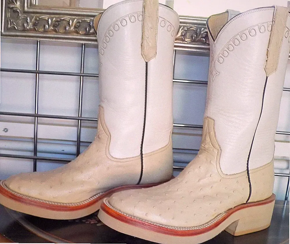 Rios Of Mercedes Winter White Vollquill Ostrich Cowboy Stiefel Damen 6-6.5