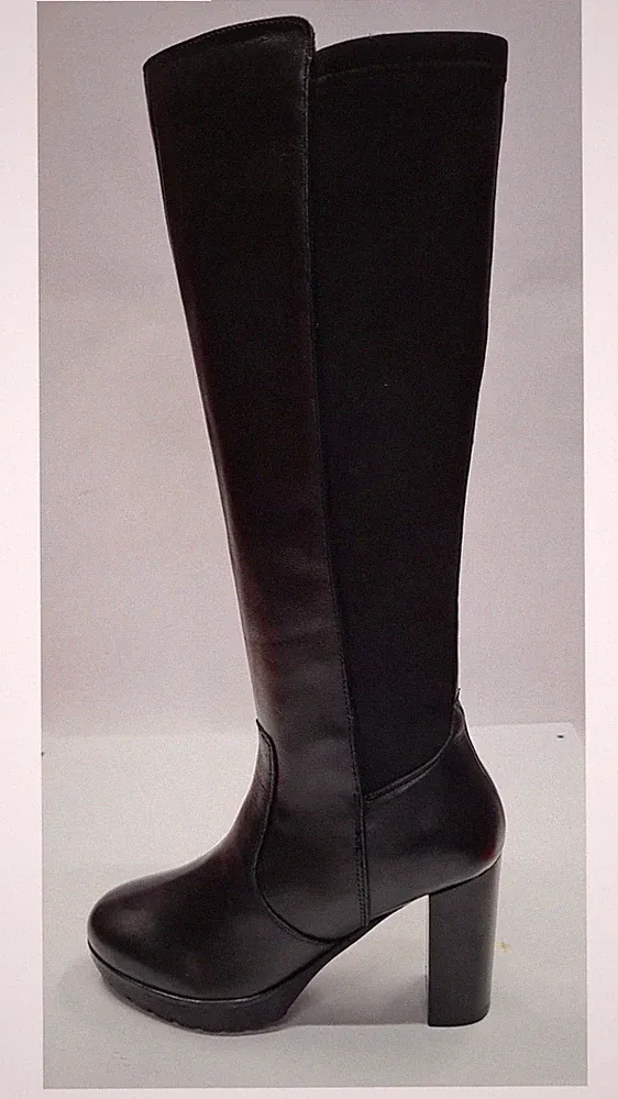 Riposella Damen hohe Stiefel aus Leder und elastischem Stoff mit Reißverschluss - SCHWARZ (schwarz