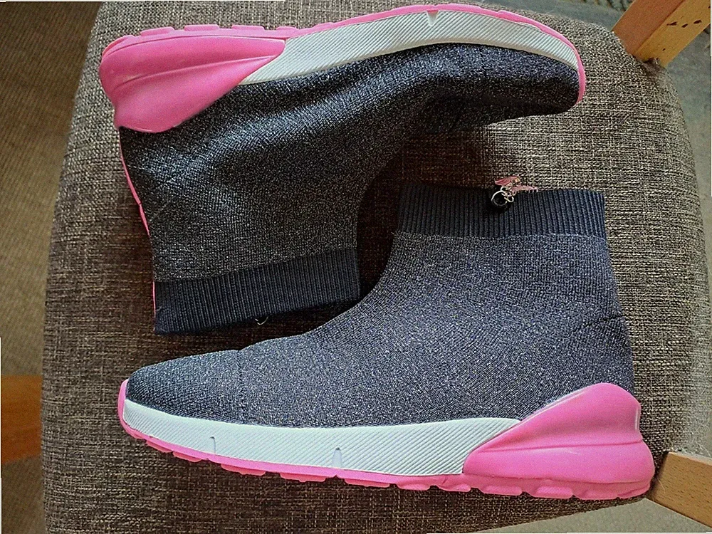 River Island Boots Schwarz Silber neu Gr: 38 tolles Design Stiefel Barbie Neu